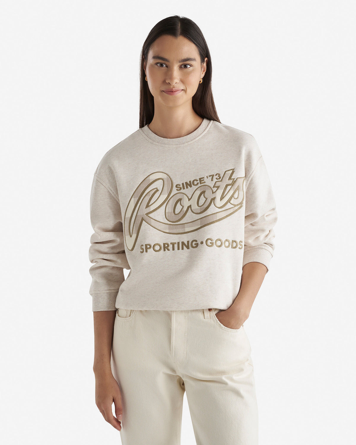 Plaid Applique Crew / OATMEAL MIX