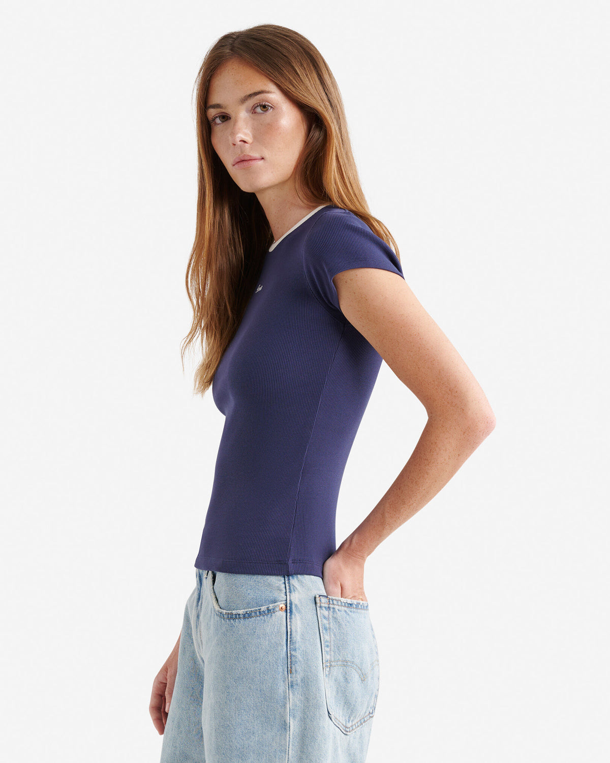 Rib Short Sleeve T-Shirt / INDIGO INK