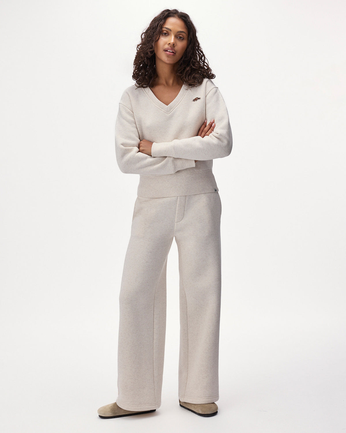 Beavermark V-Neck Top / OATMEAL MIX