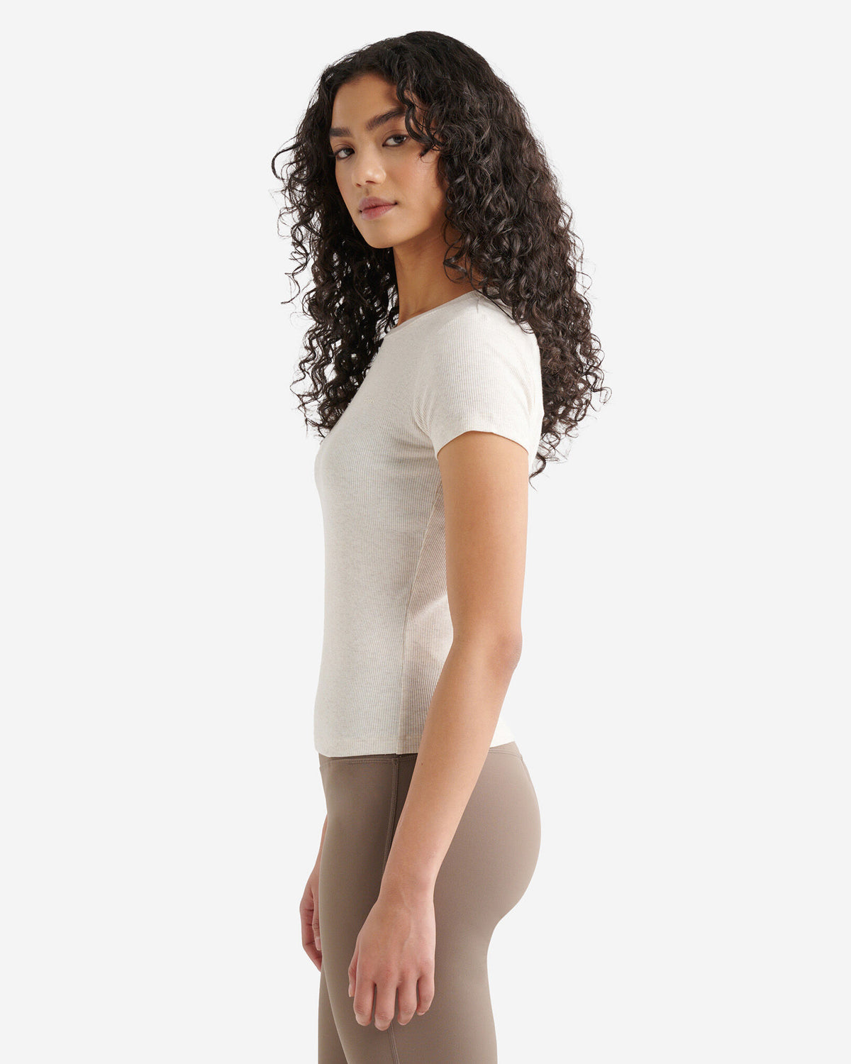 Roam Rib Fitted Short Sleeve Top / OATMEAL MIX