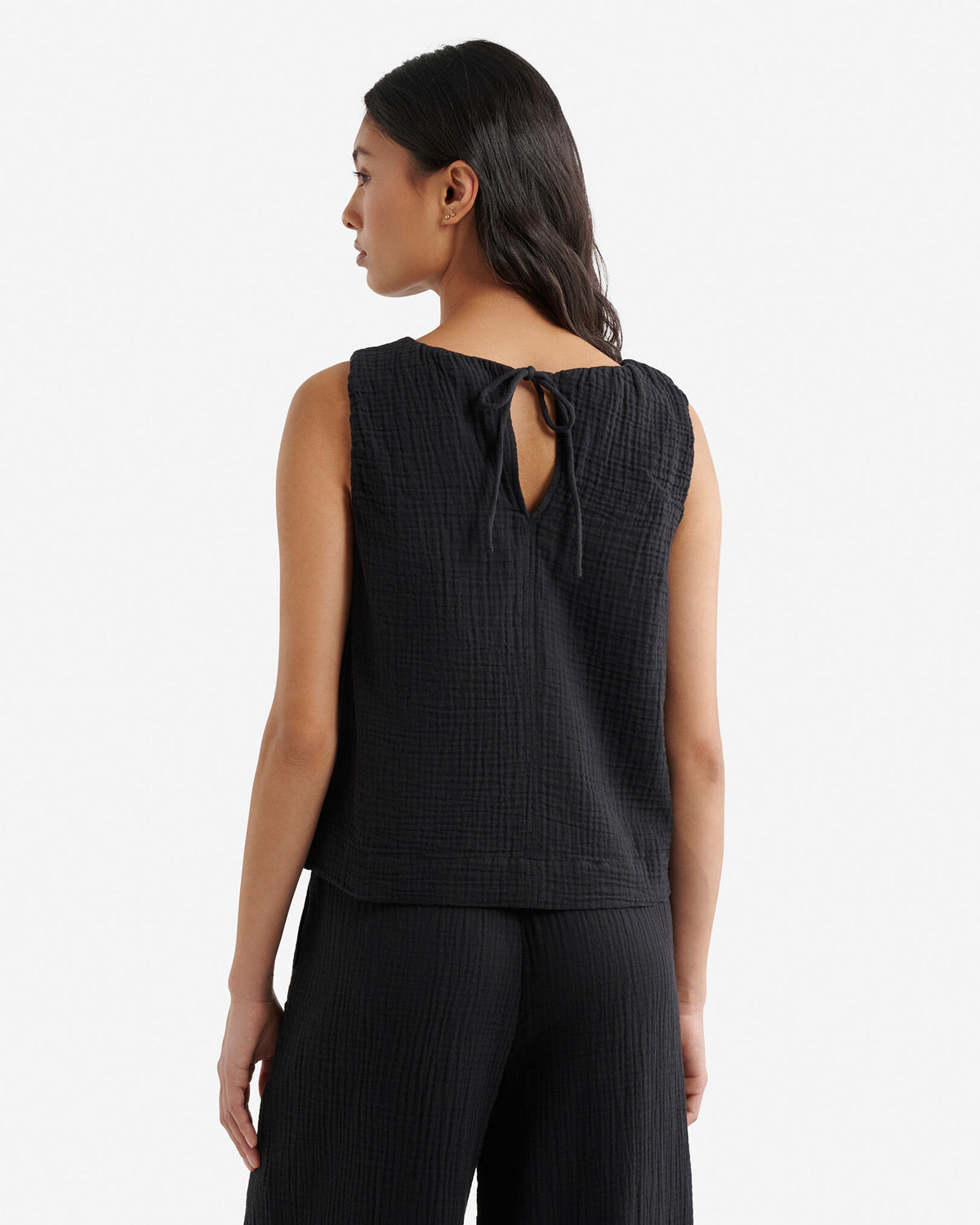 Isla Cotton Gauze Gathered Tank / BLACK