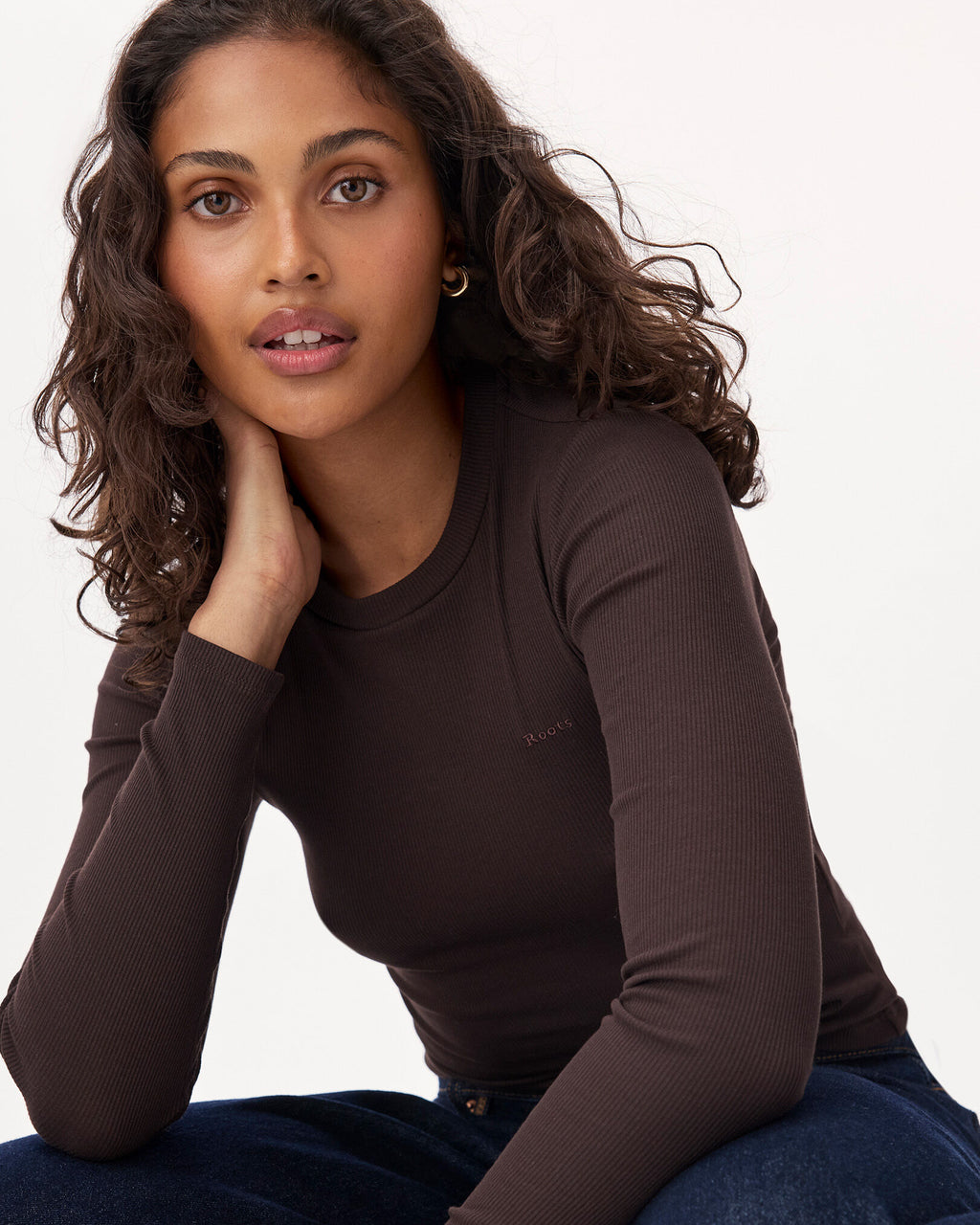 Roam Rib Fitted Long Sleeve Top / BLACK COFFEE