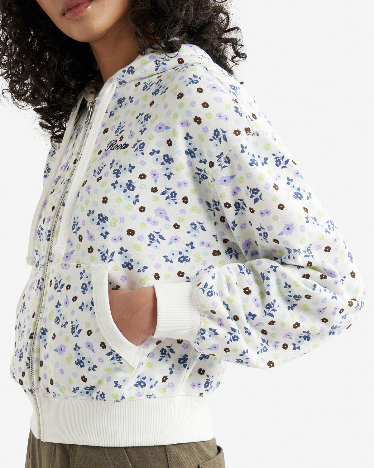 Floral Full Zip Hoodie / EGRET