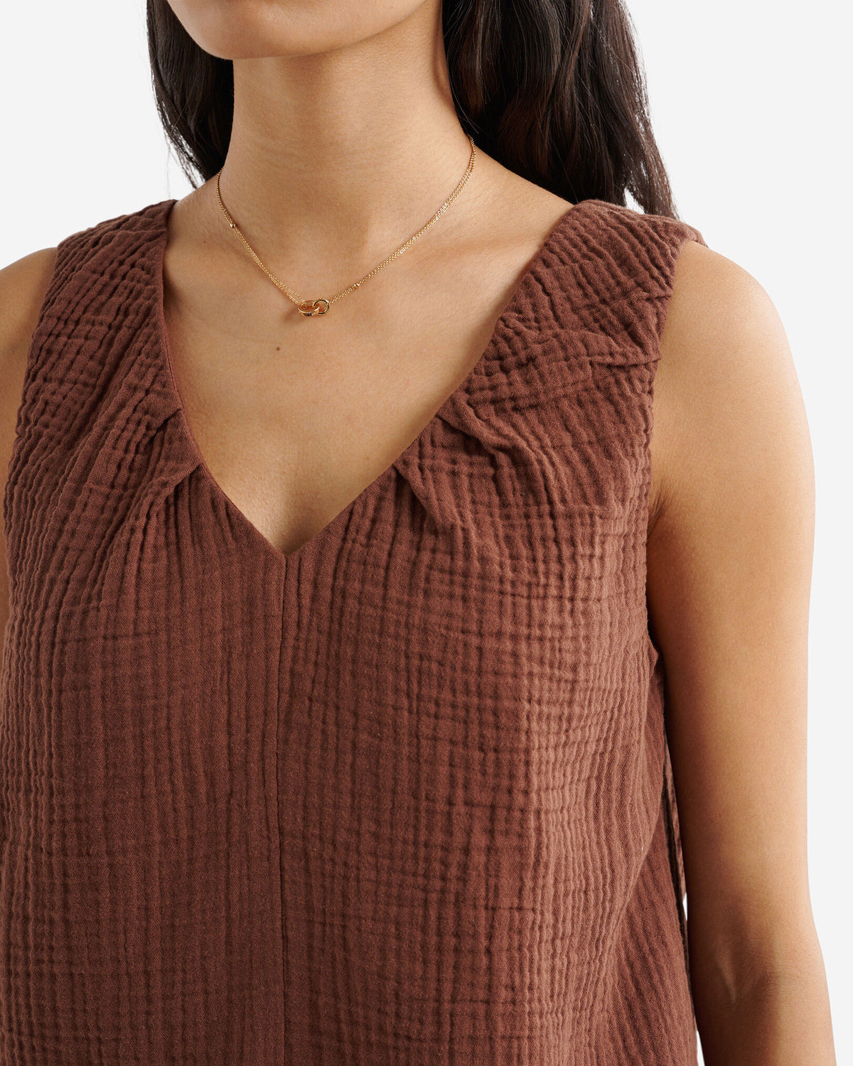 Isla Cotton Gauze Gathered Tank / ROCKY ROAD BROWN