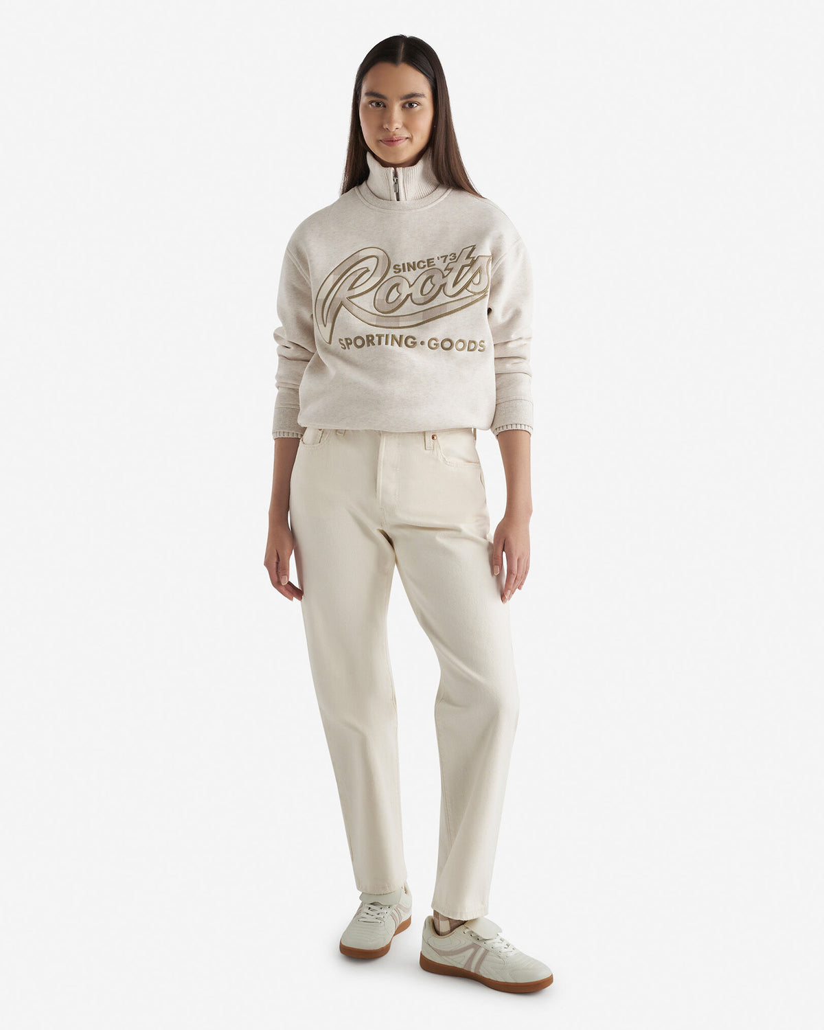Plaid Applique Crew / OATMEAL MIX