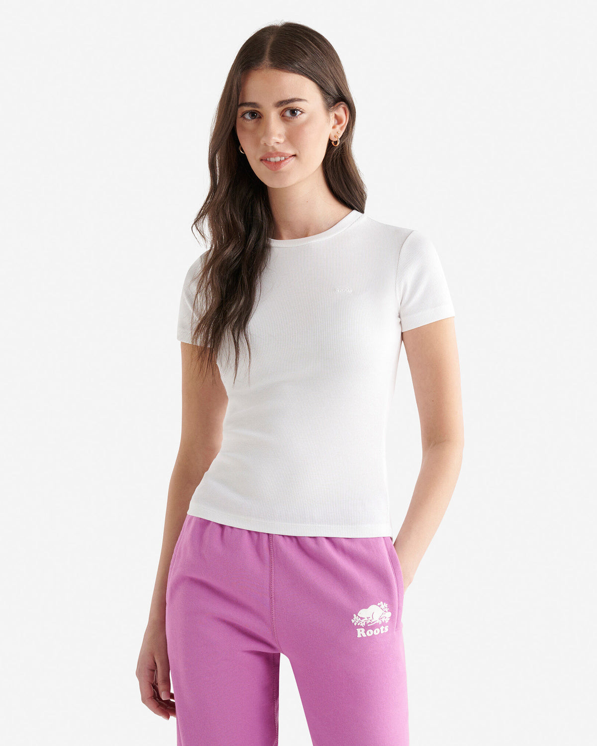 Roam Rib Fitted Short Sleeve Top / WHITE