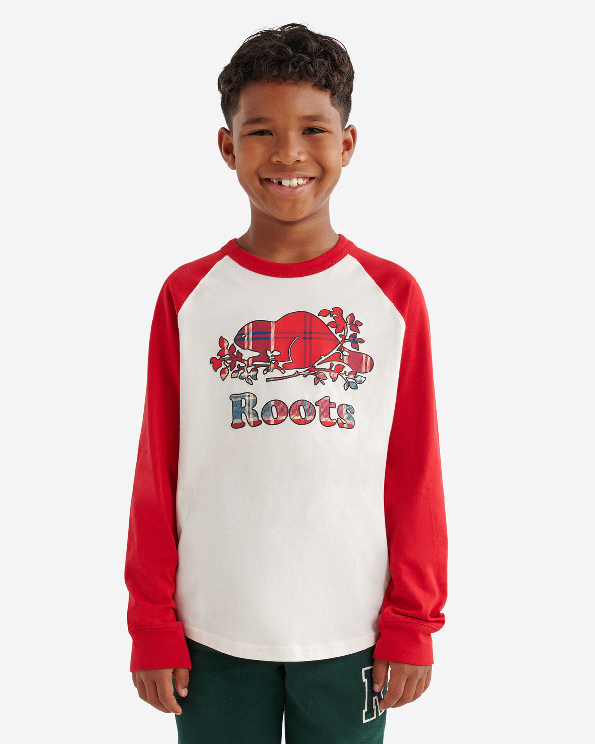 Kids Plaid Baseball T-Shirt / CABIN RED