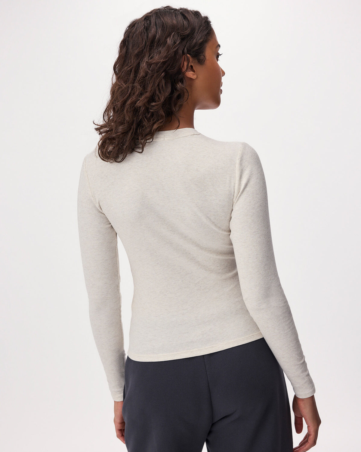 Roam Rib Fitted Long Sleeve Top / OATMEAL MIX