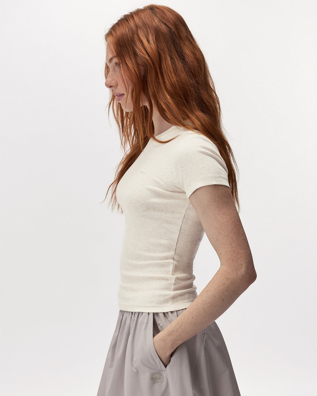 Roam Rib Fitted Short Sleeve Top / OATMEAL MIX