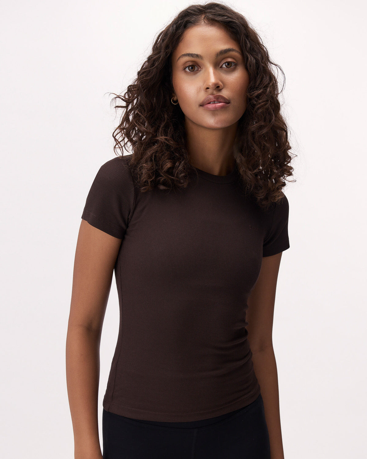 Roam Rib Fitted Short Sleeve Top / BLACK COFFEE