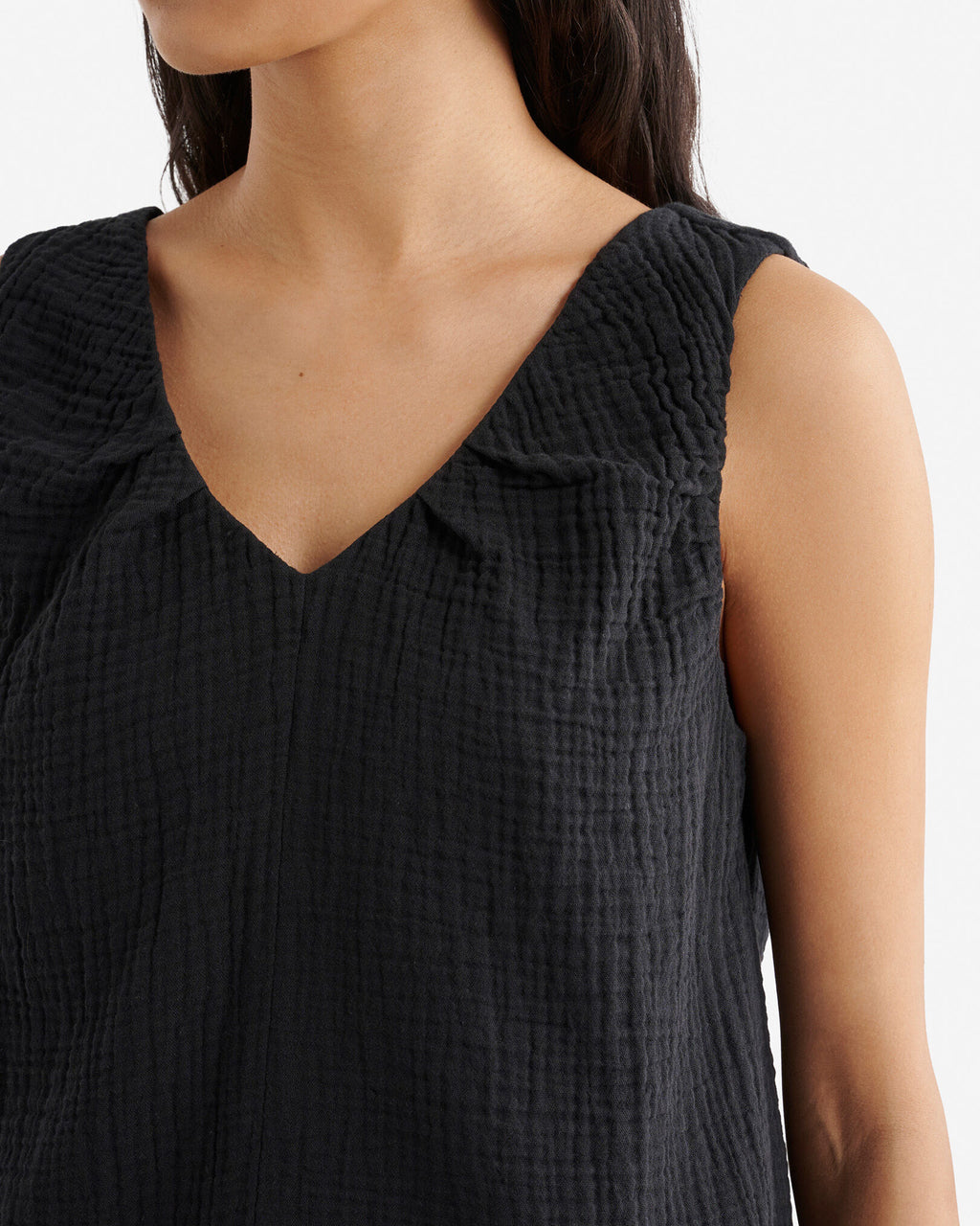 Isla Cotton Gauze Gathered Tank / BLACK