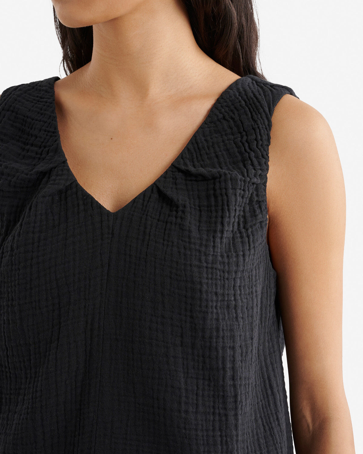 Isla Cotton Gauze Gathered Tank / BLACK