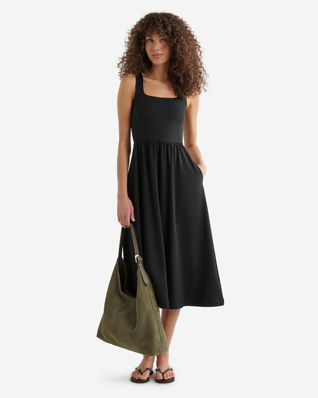 Renew Knit Square Neck Dress / BLACK