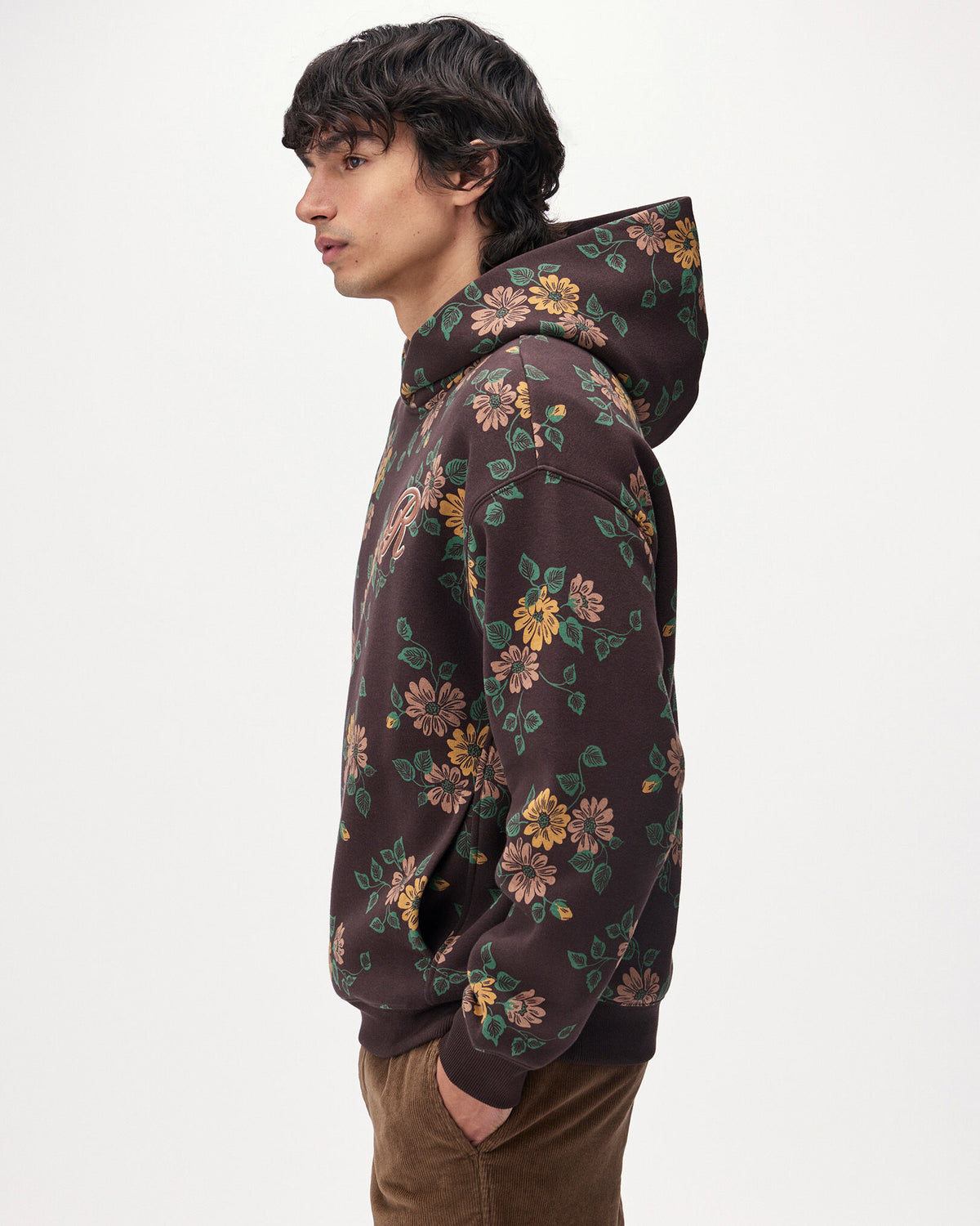 Floral Print Hoodie / BLACK COFFEE