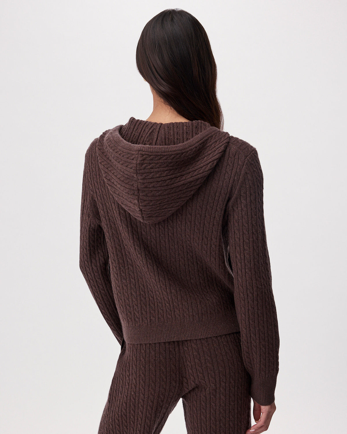 Bowen Cable Knit Full Zip Hoodie / COFFEE MIX