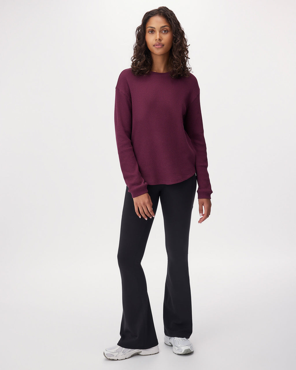 Waffle Long Sleeve Top / MAROON FIG