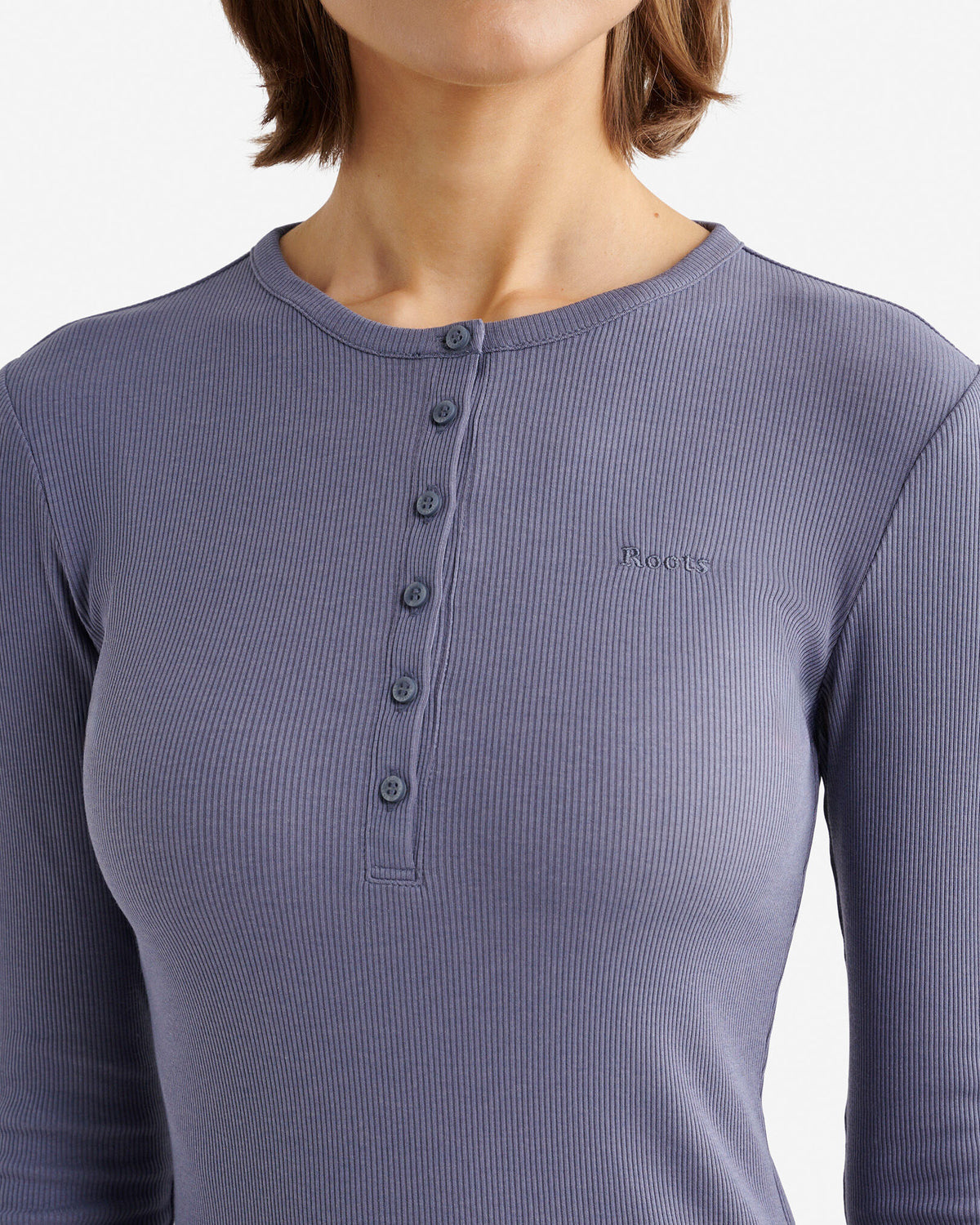 Roam Rib Fitted Long Sleeve Henley / TIDAL BLUE