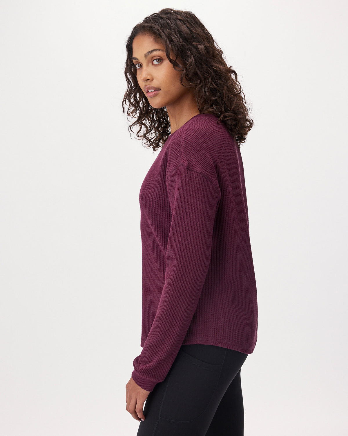 Waffle Long Sleeve Top / MAROON FIG