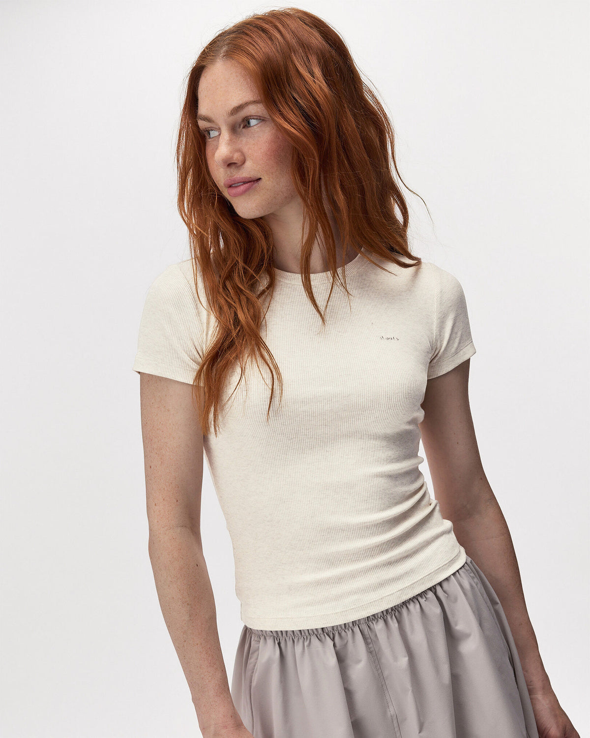 Roam Rib Fitted Short Sleeve Top / OATMEAL MIX