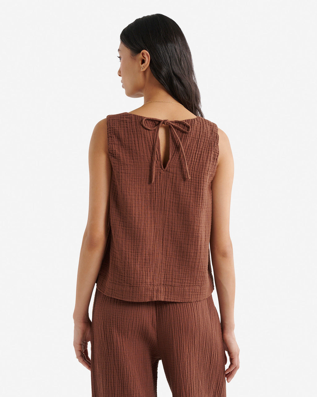 Isla Cotton Gauze Gathered Tank / ROCKY ROAD BROWN