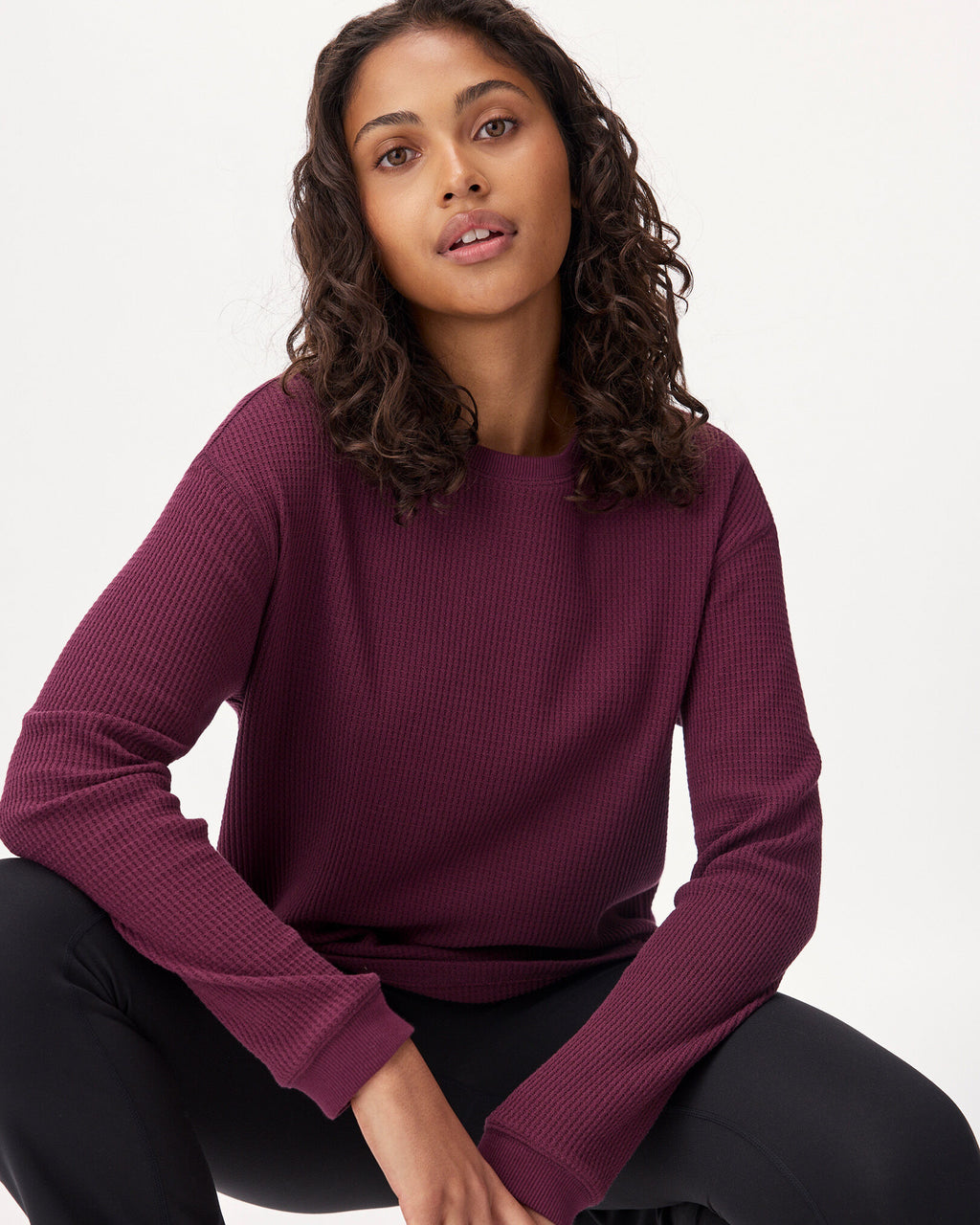 Waffle Long Sleeve Top / MAROON FIG