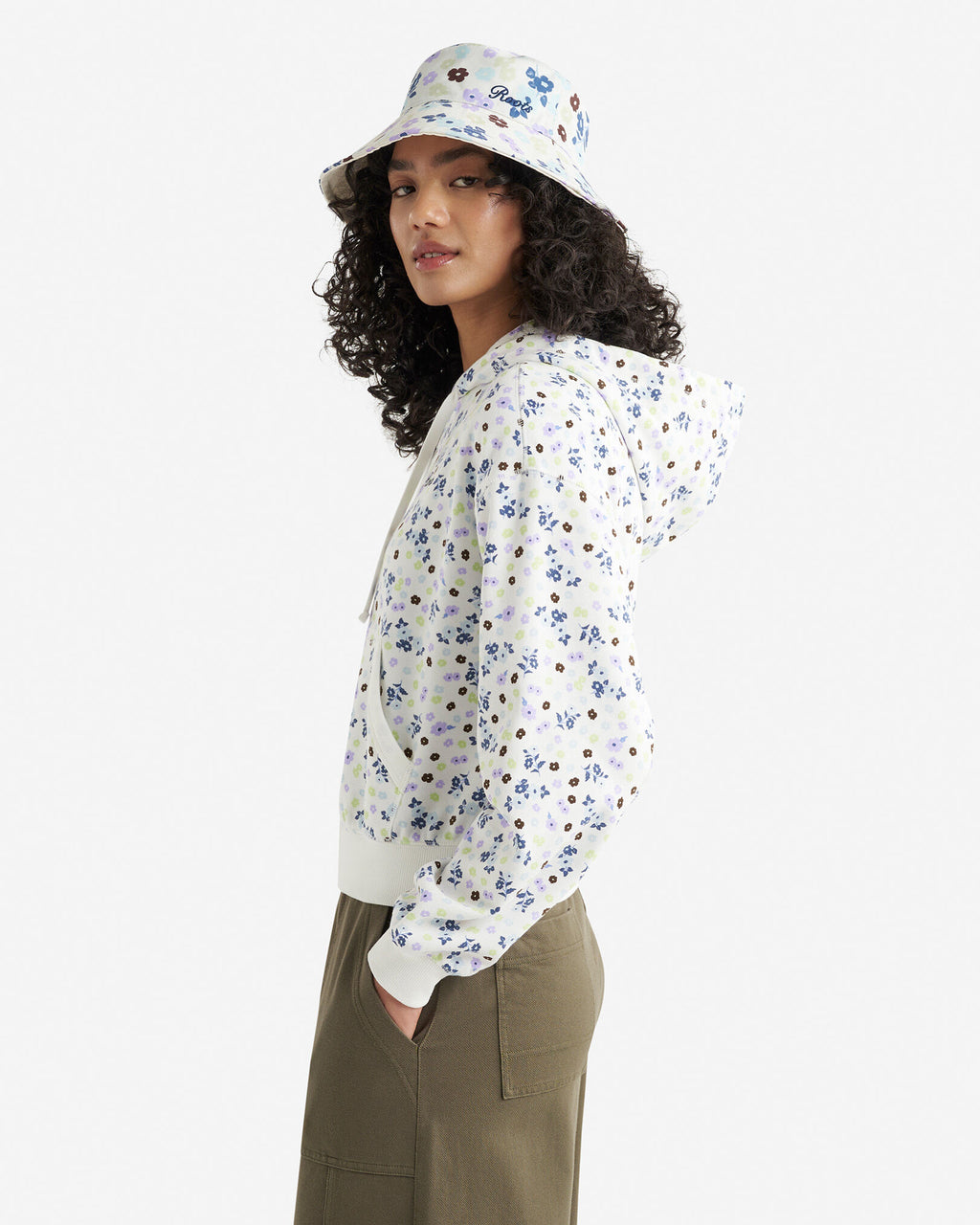 Floral Full Zip Hoodie / EGRET