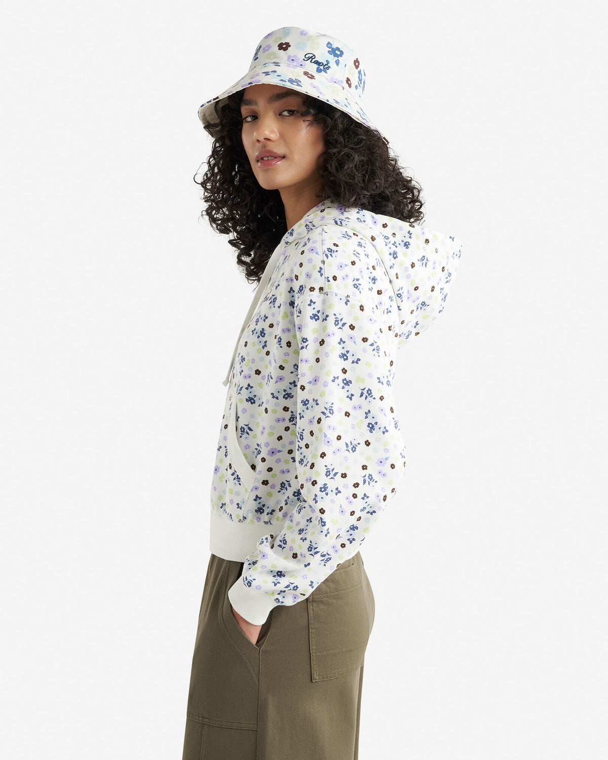Floral Full Zip Hoodie / EGRET