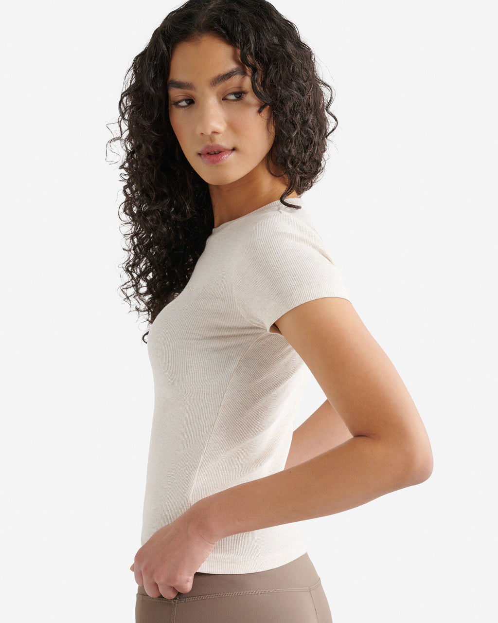Roam Rib Fitted Short Sleeve Top / OATMEAL MIX