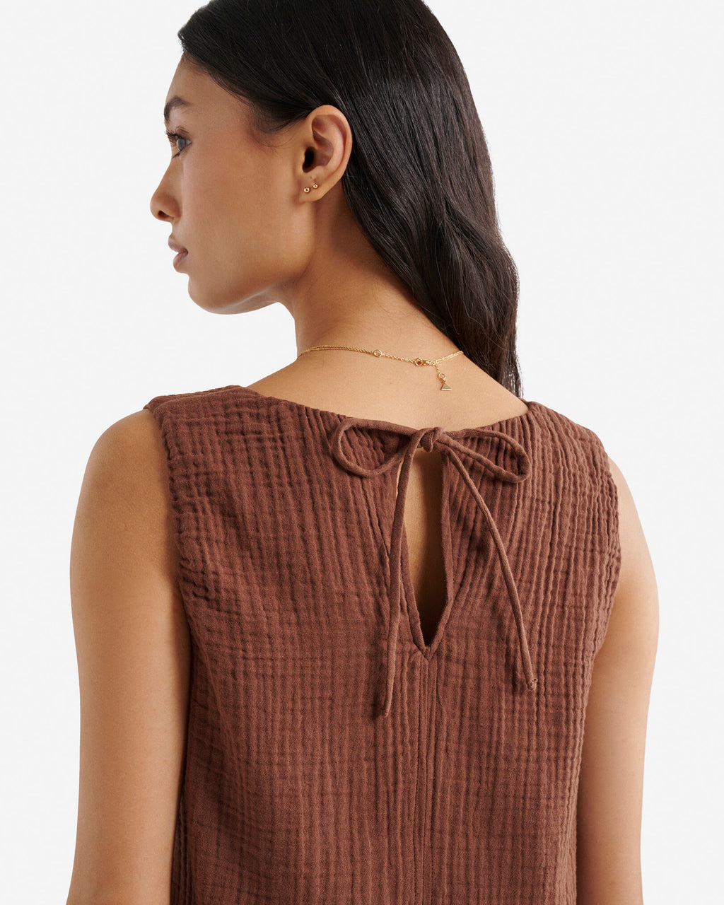 Isla Cotton Gauze Gathered Tank / ROCKY ROAD BROWN