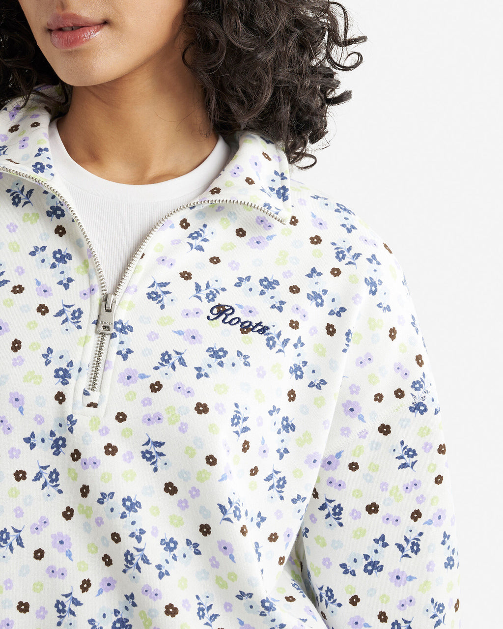 Floral Quarter Zip / EGRET