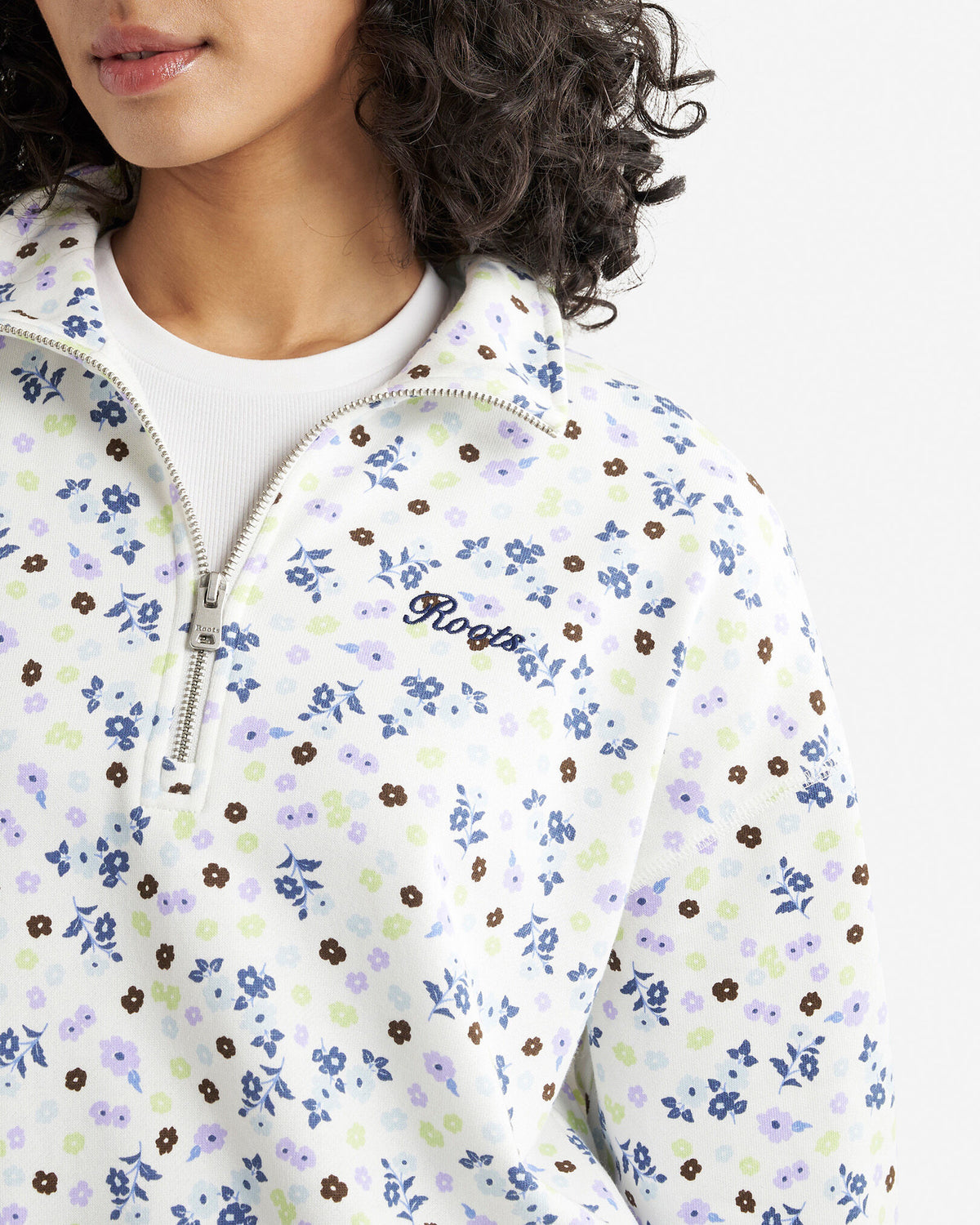 Floral Quarter Zip / EGRET