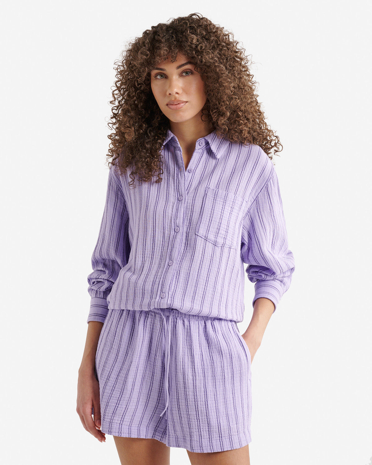 Isla Cotton Gauze Shirt / LAVENDER STRIPE