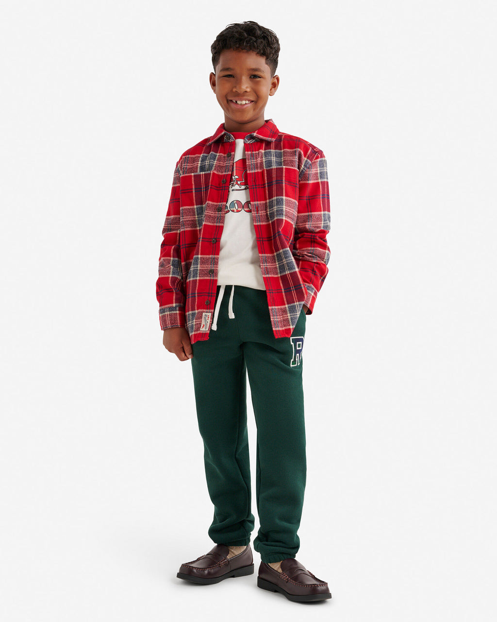 Kids Plaid Baseball T-Shirt / CABIN RED