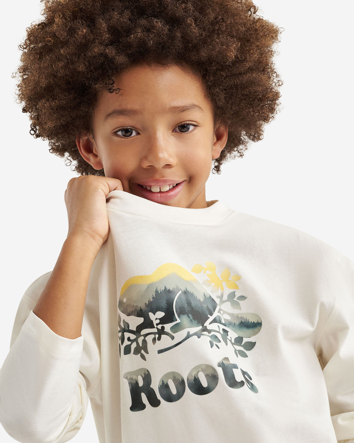 Kids Organic Cooper Watercolour T-Shirt / EGRET