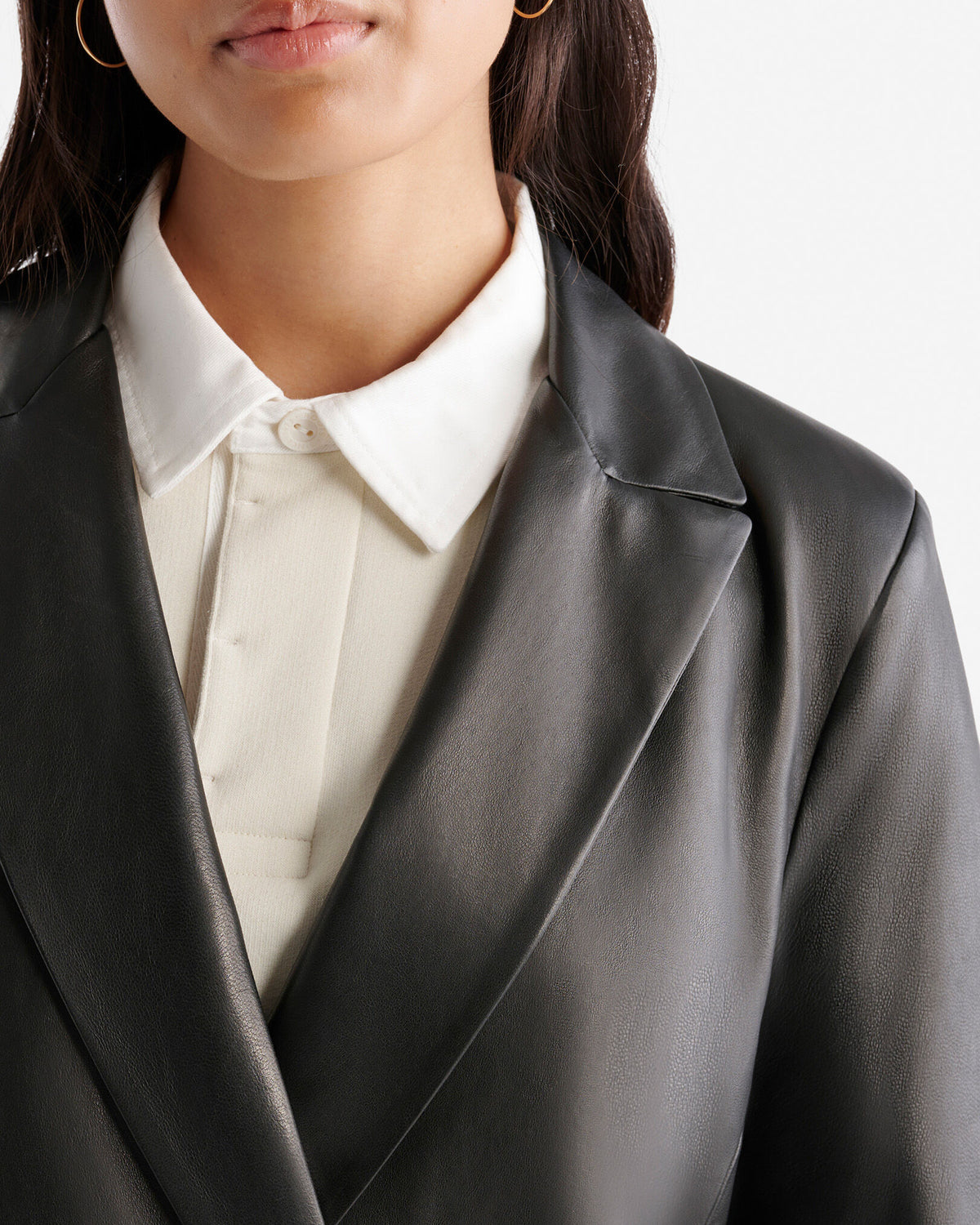 Womens Leather Double Breasted Blazer / BLACK