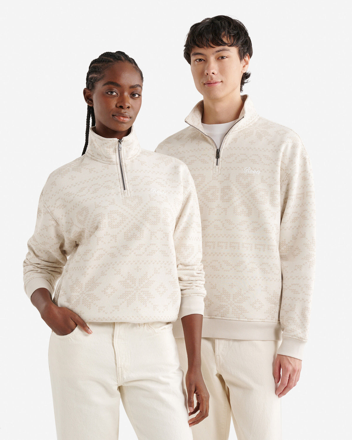 Fair Isle Quarter Zip / GARDENIA WHITE