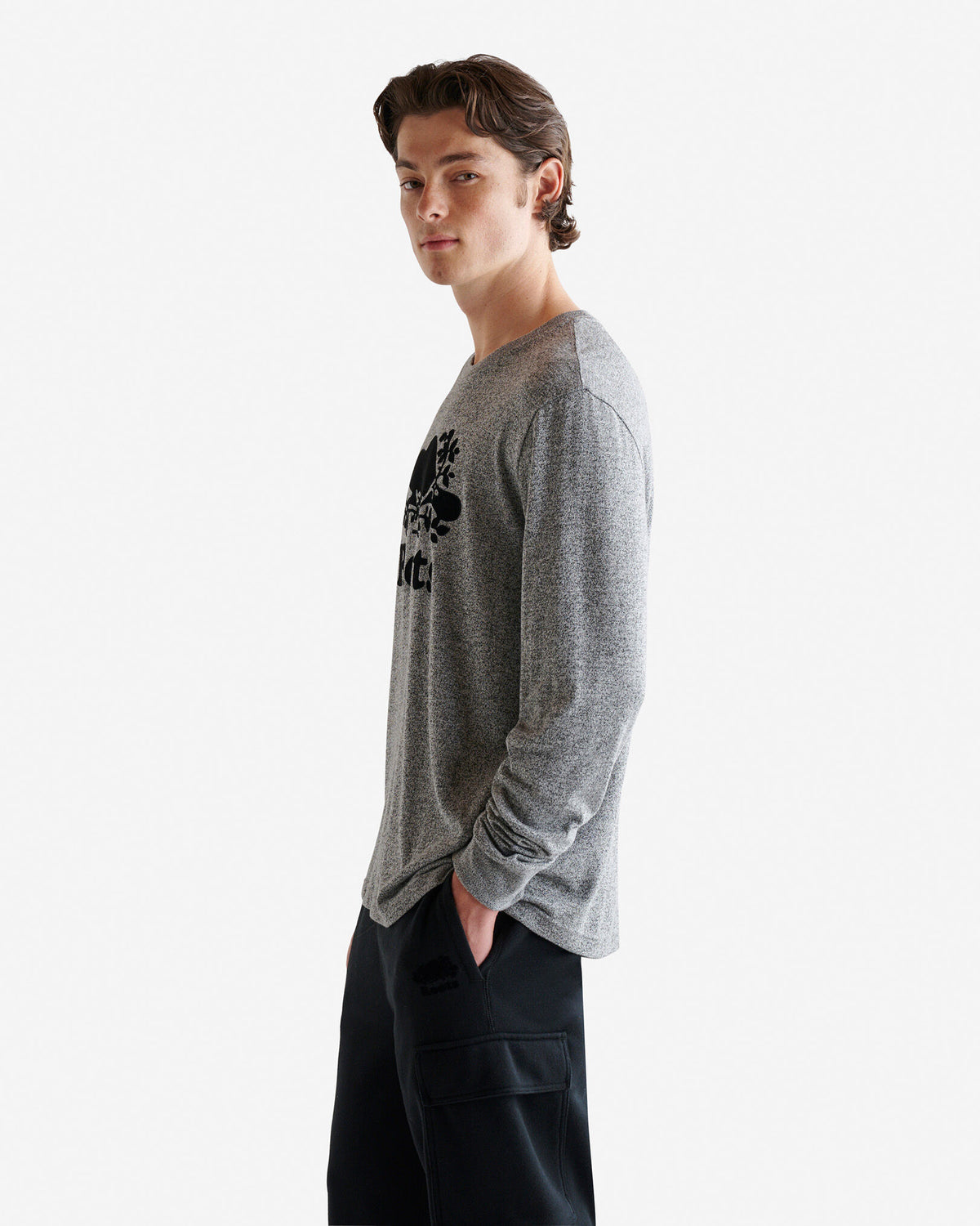 Mens Organic Cooper Beaver Long Sleeve T-shirt / SALT & PEPPER