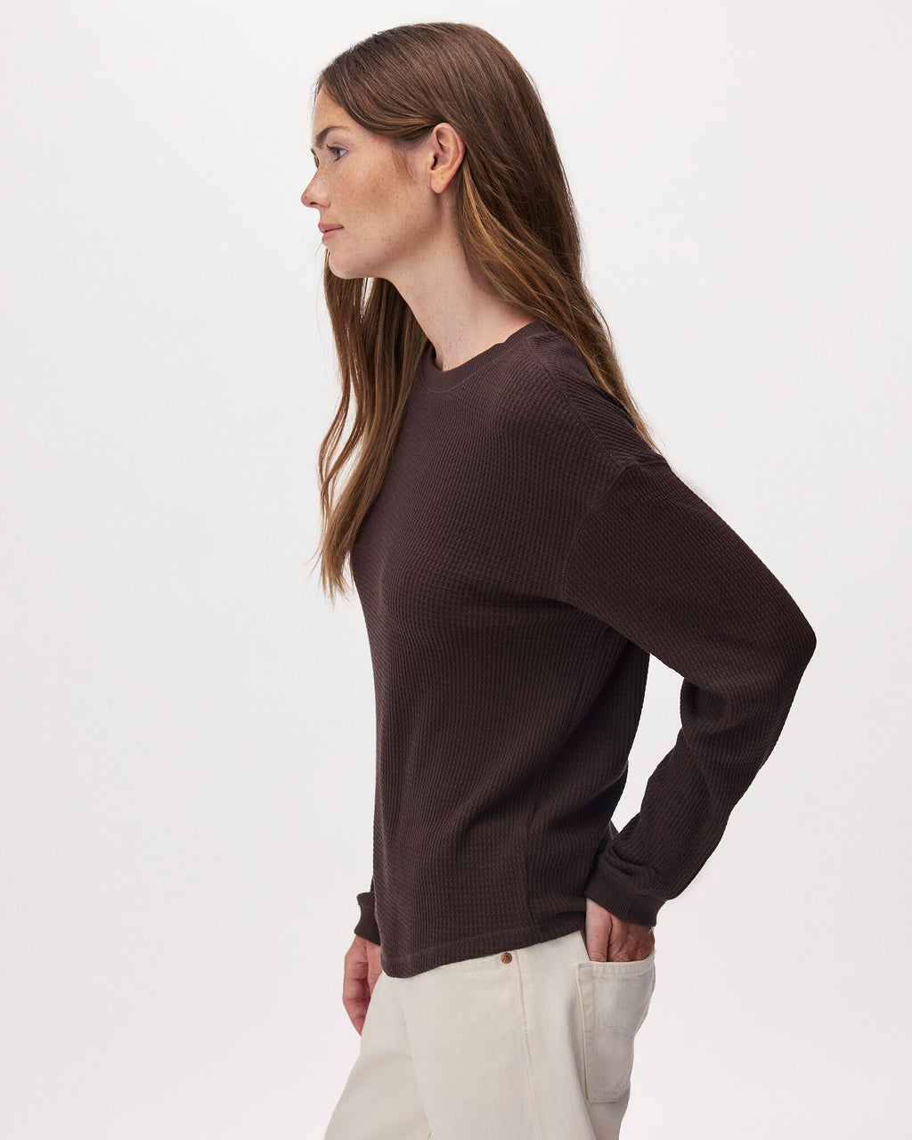 Waffle Long Sleeve Top / BLACK COFFEE