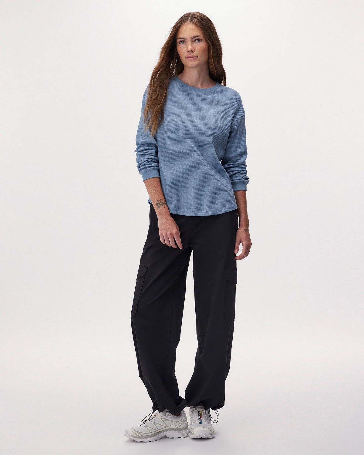 Waffle Long Sleeve Top / RAINCLOUD BLUE
