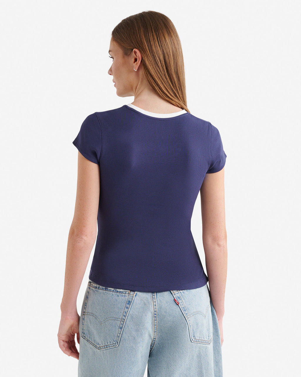 Rib Short Sleeve T-Shirt / INDIGO INK