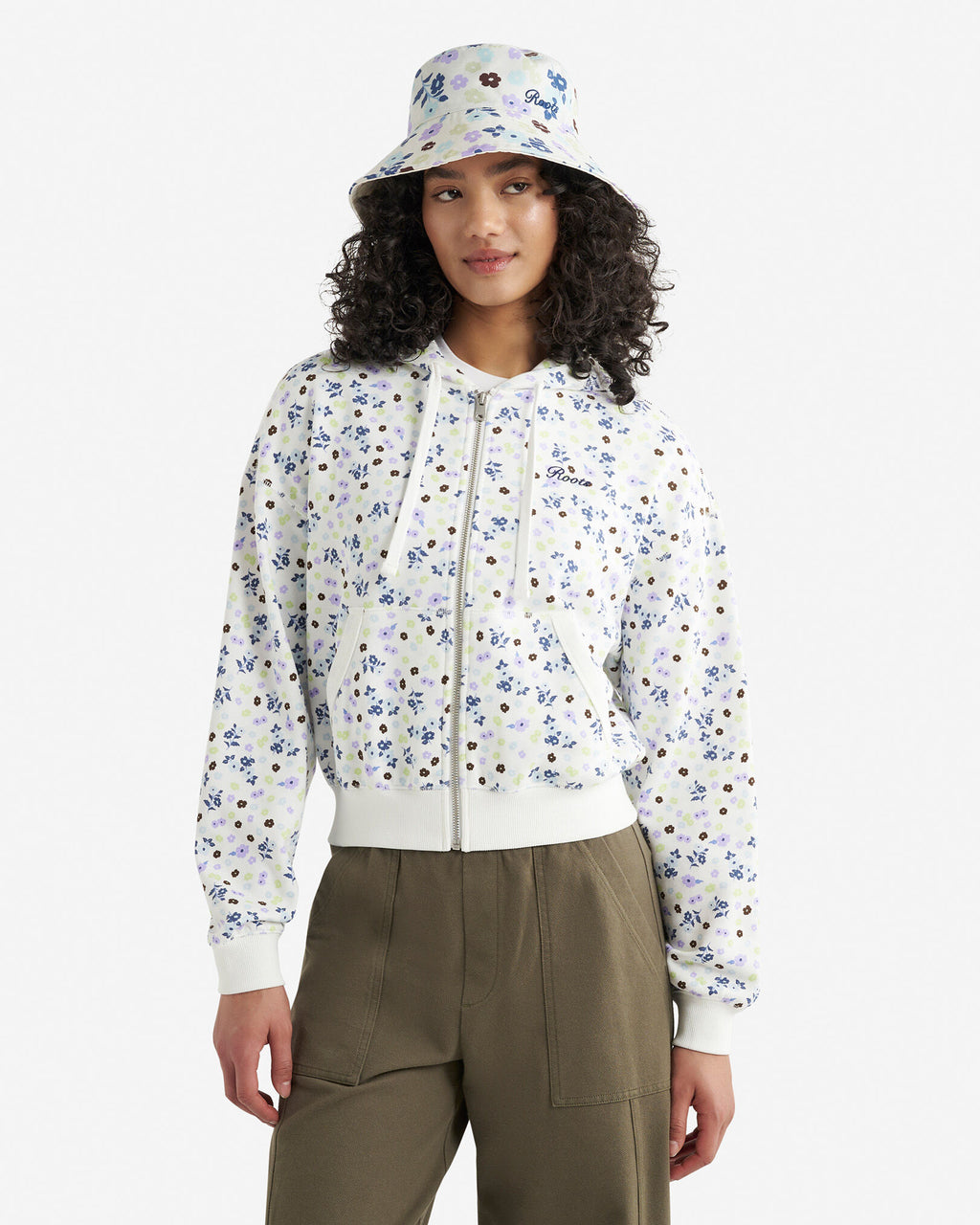 Floral Full Zip Hoodie / EGRET