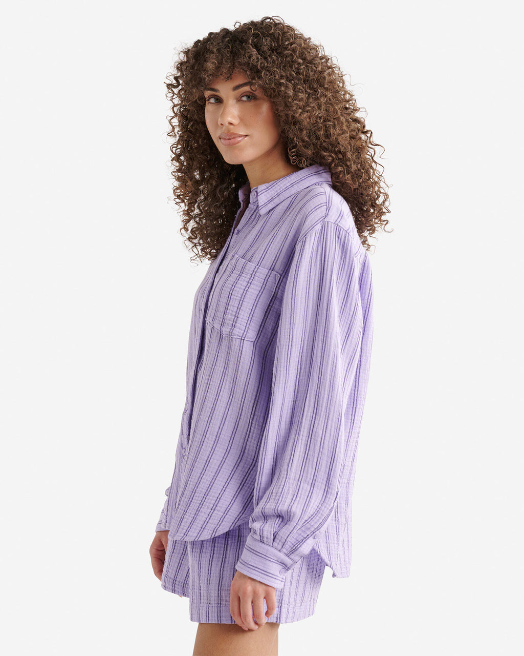 Isla Cotton Gauze Shirt / LAVENDER STRIPE