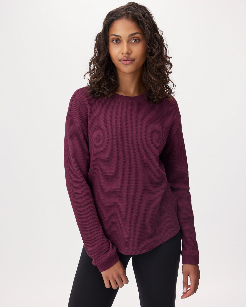 Waffle Long Sleeve Top / MAROON FIG