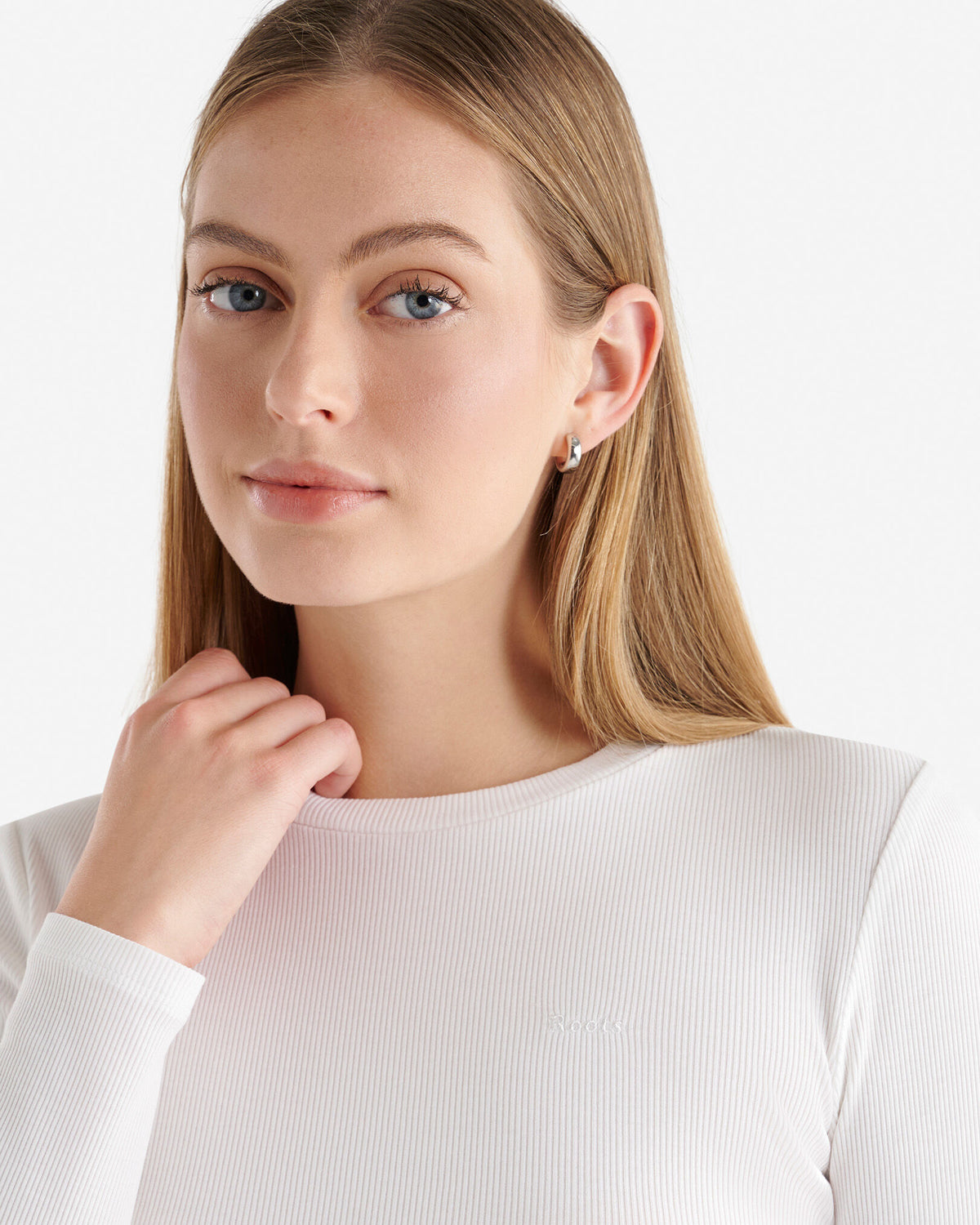 Roam Rib Fitted Long Sleeve Top / WHITE