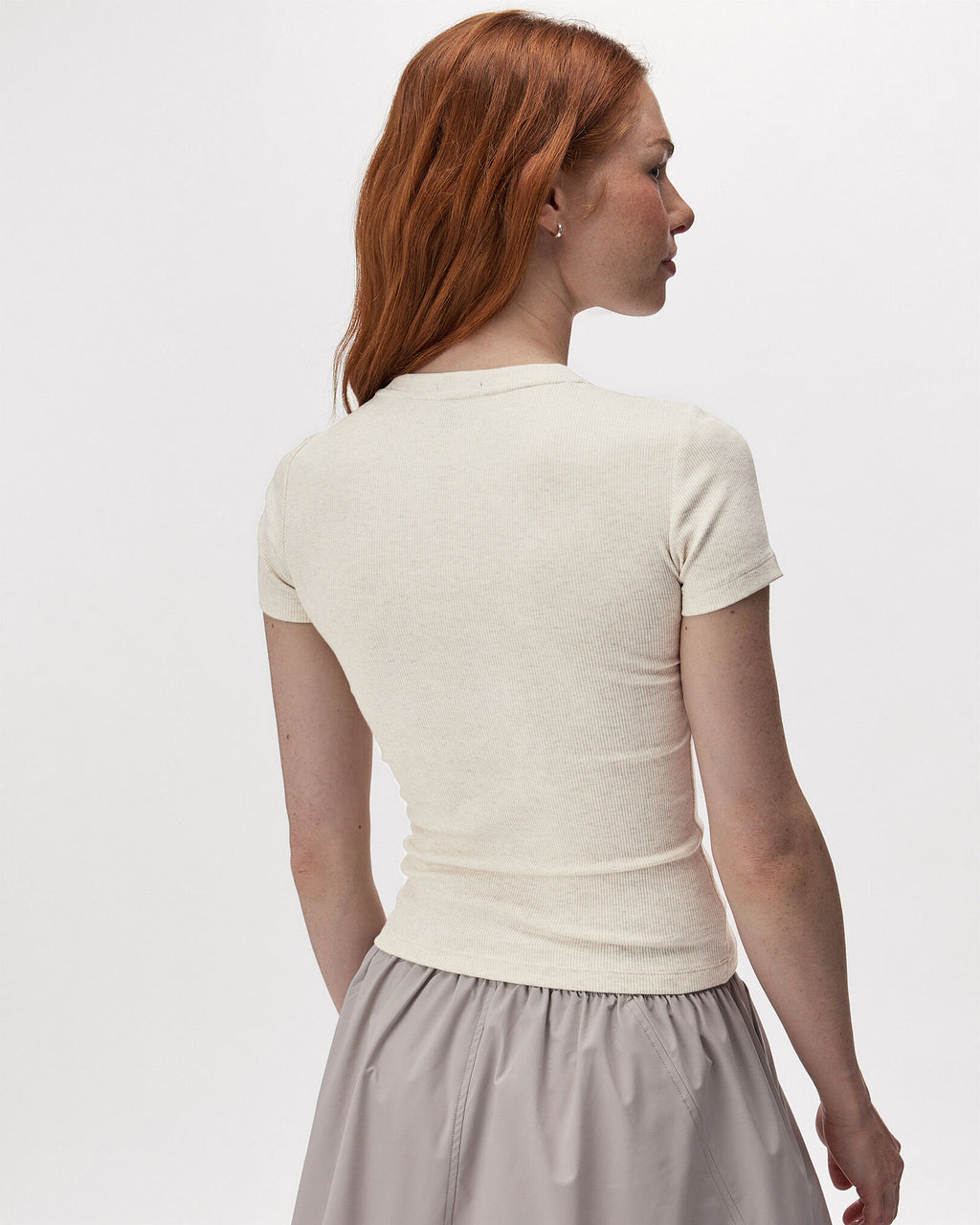 Roam Rib Fitted Short Sleeve Top / OATMEAL MIX
