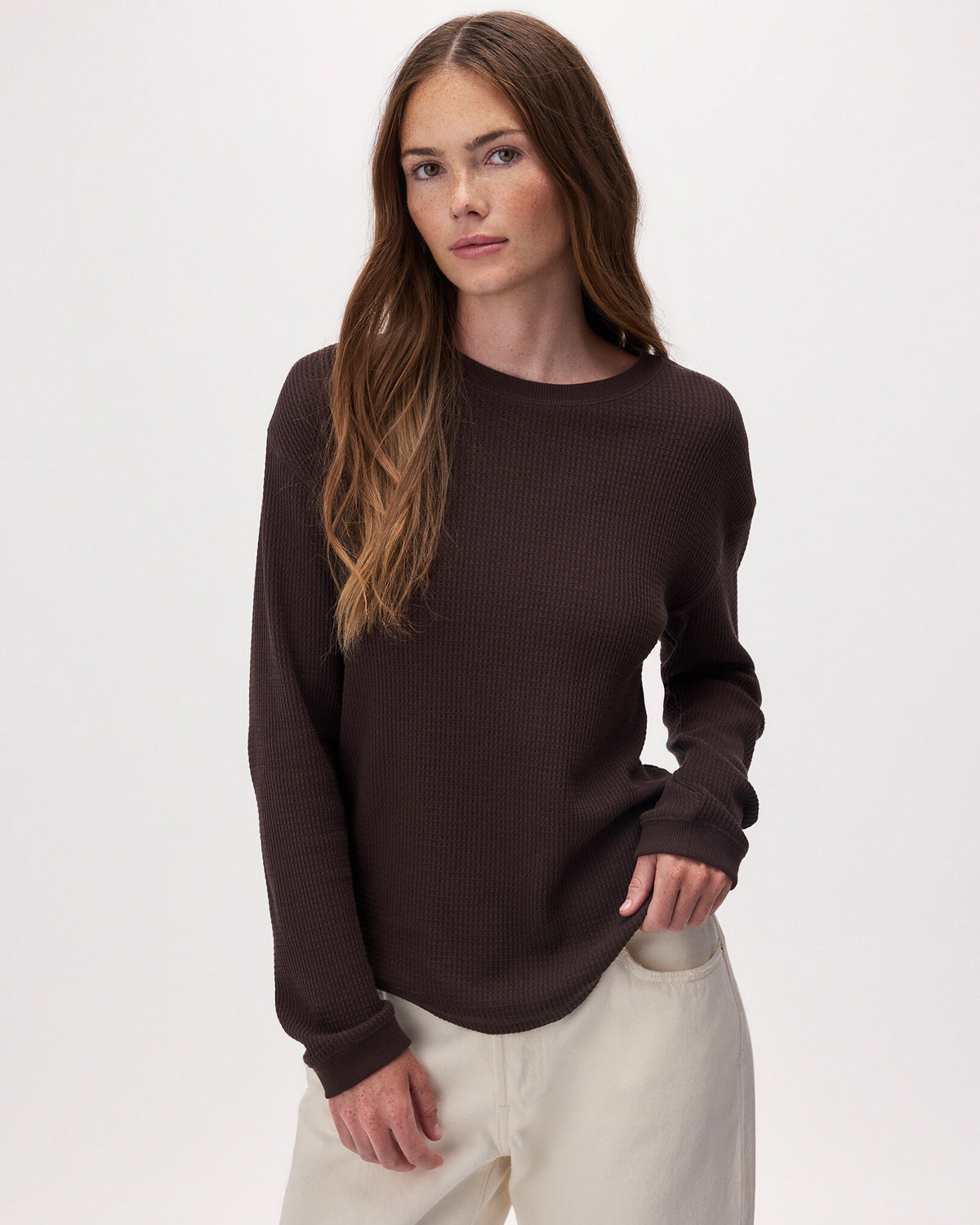 Waffle Long Sleeve Top / BLACK COFFEE