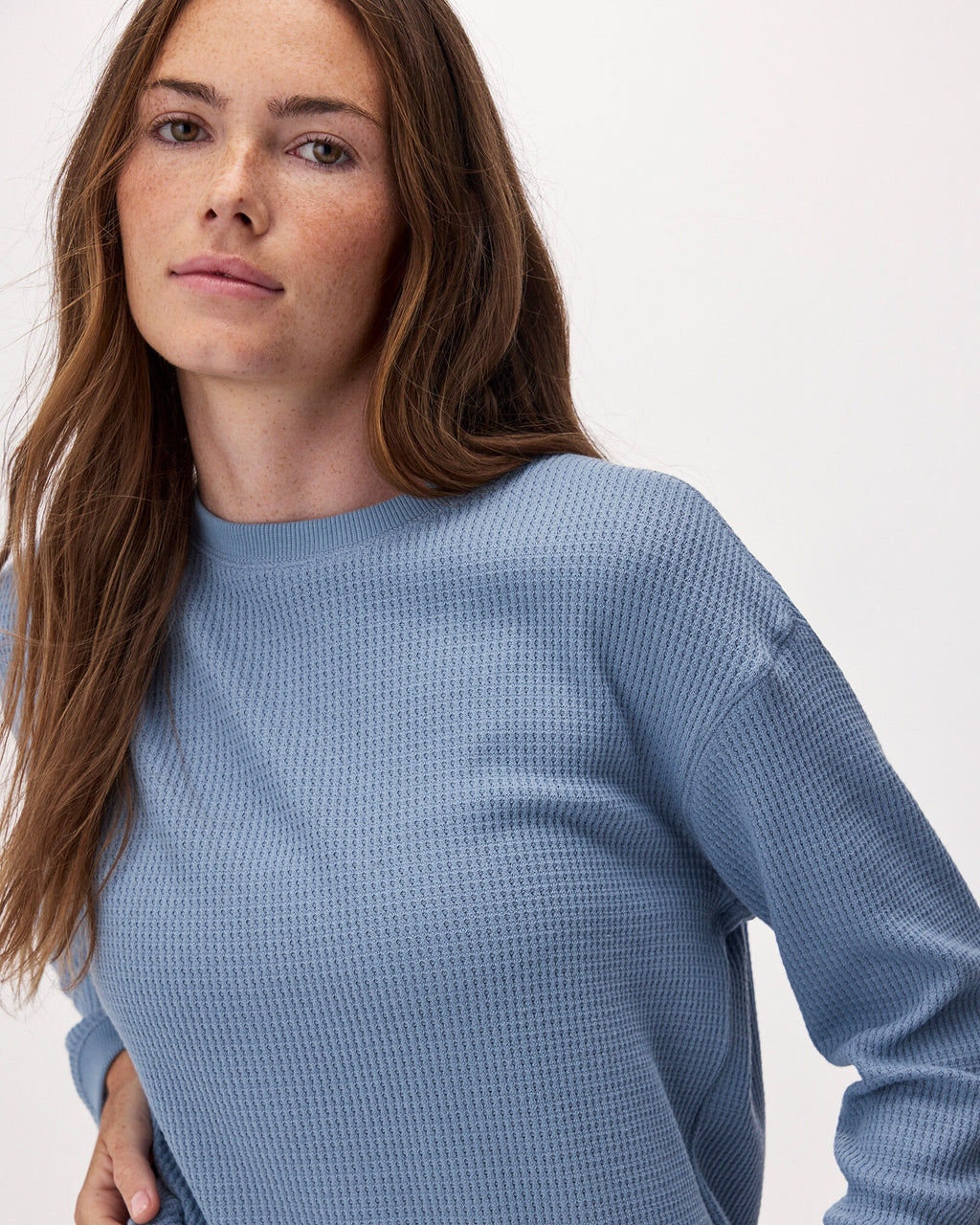 Waffle Long Sleeve Top / RAINCLOUD BLUE