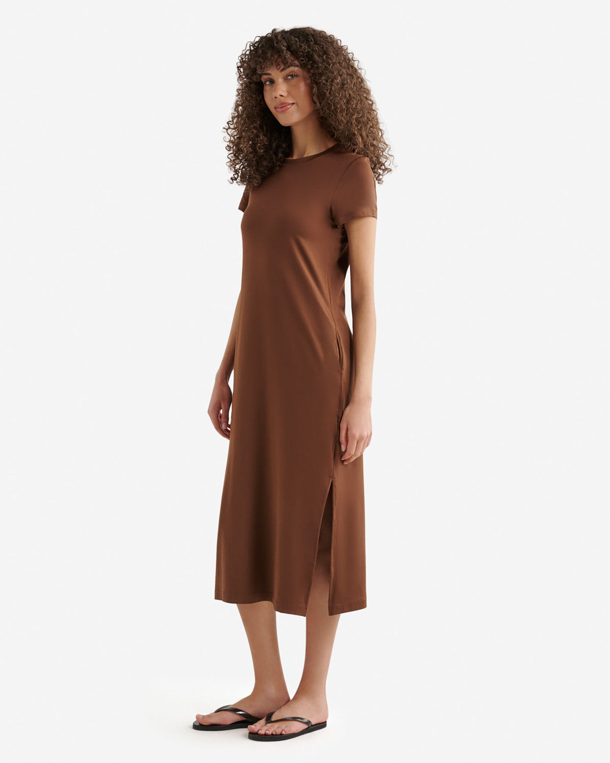 Renew Knit Short Sleeve Dress / ROCKY ROAD BROWN