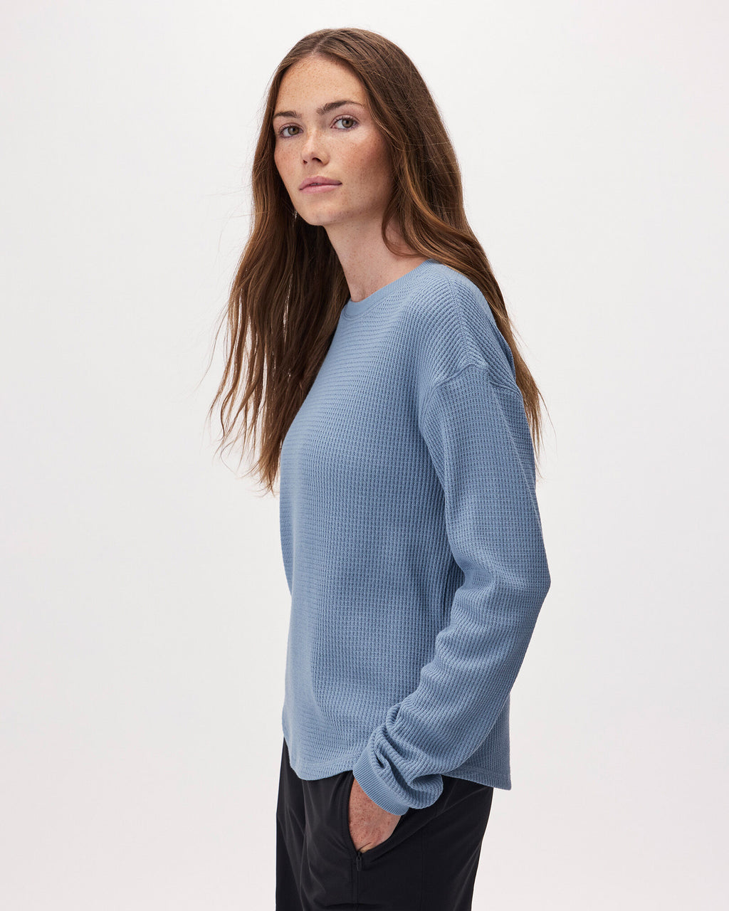 Waffle Long Sleeve Top / RAINCLOUD BLUE