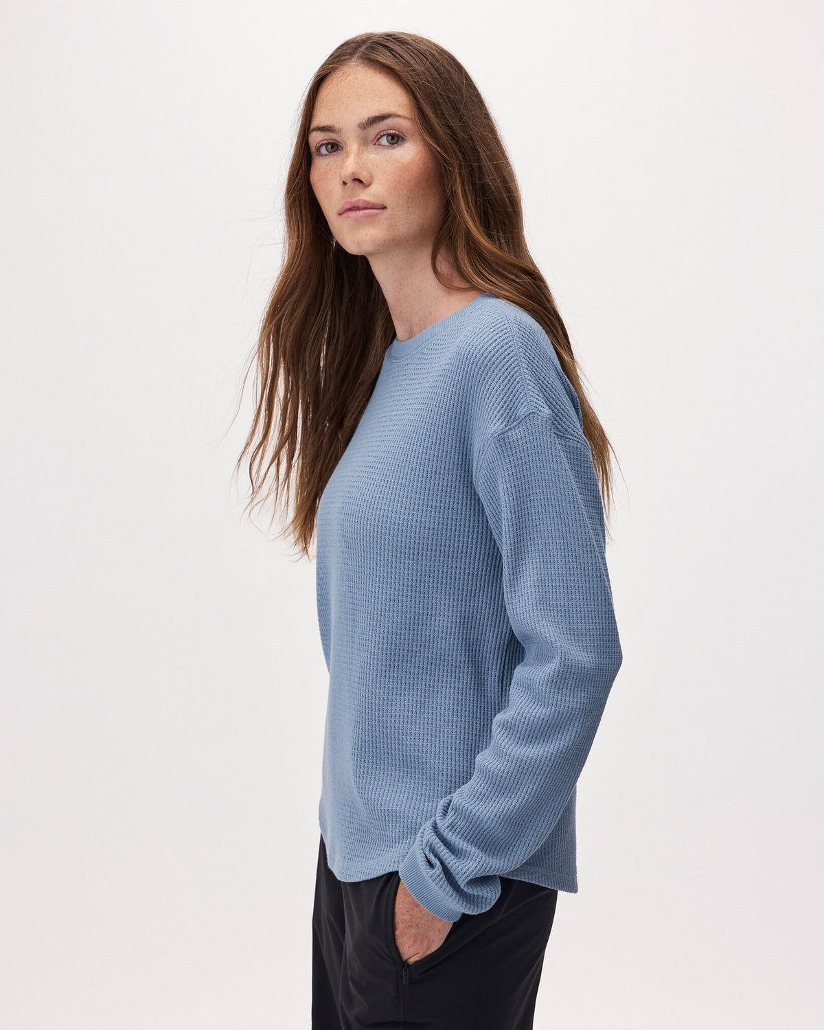 Waffle Long Sleeve Top / RAINCLOUD BLUE